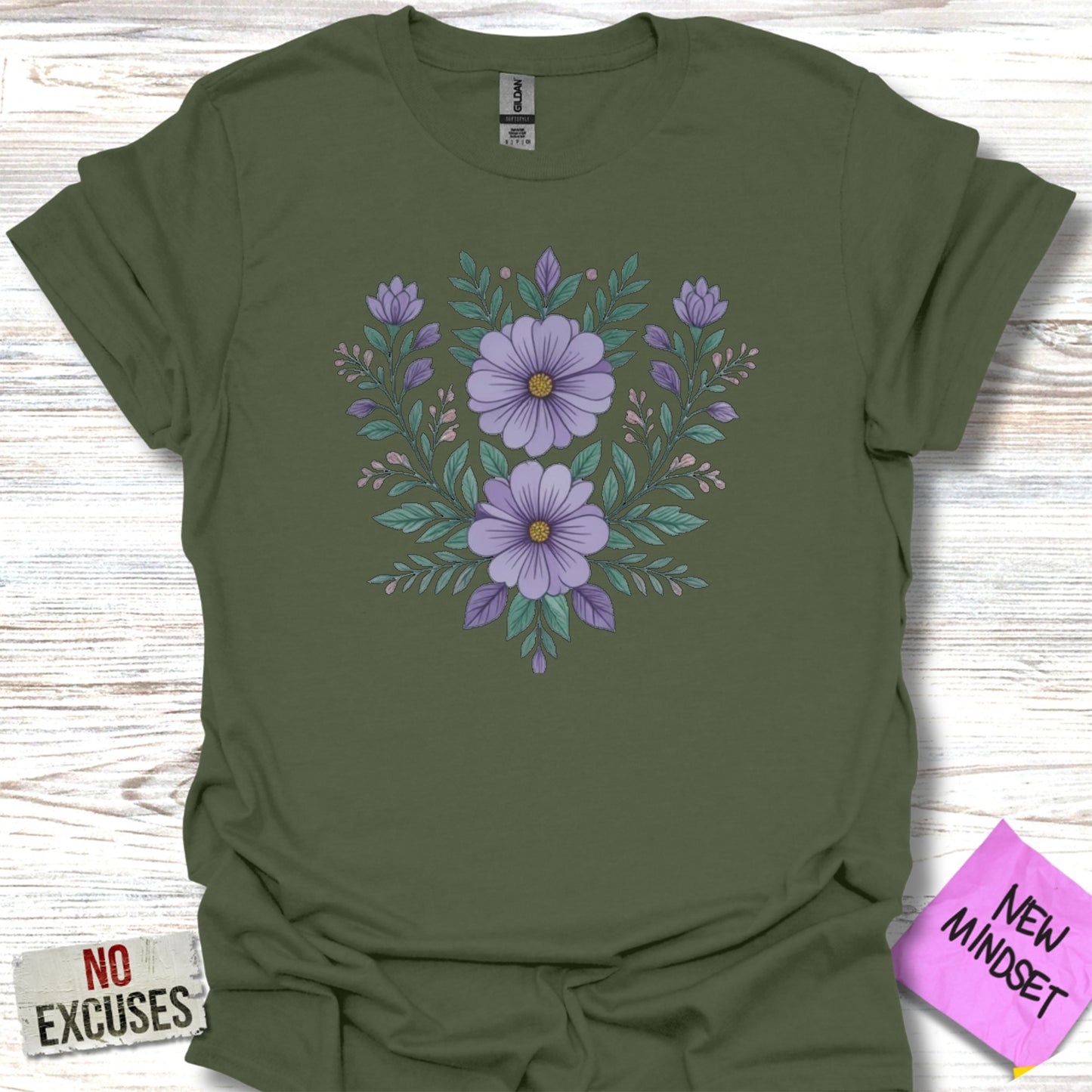 Purple Floral Design Green Women's T-Shirt Fashion