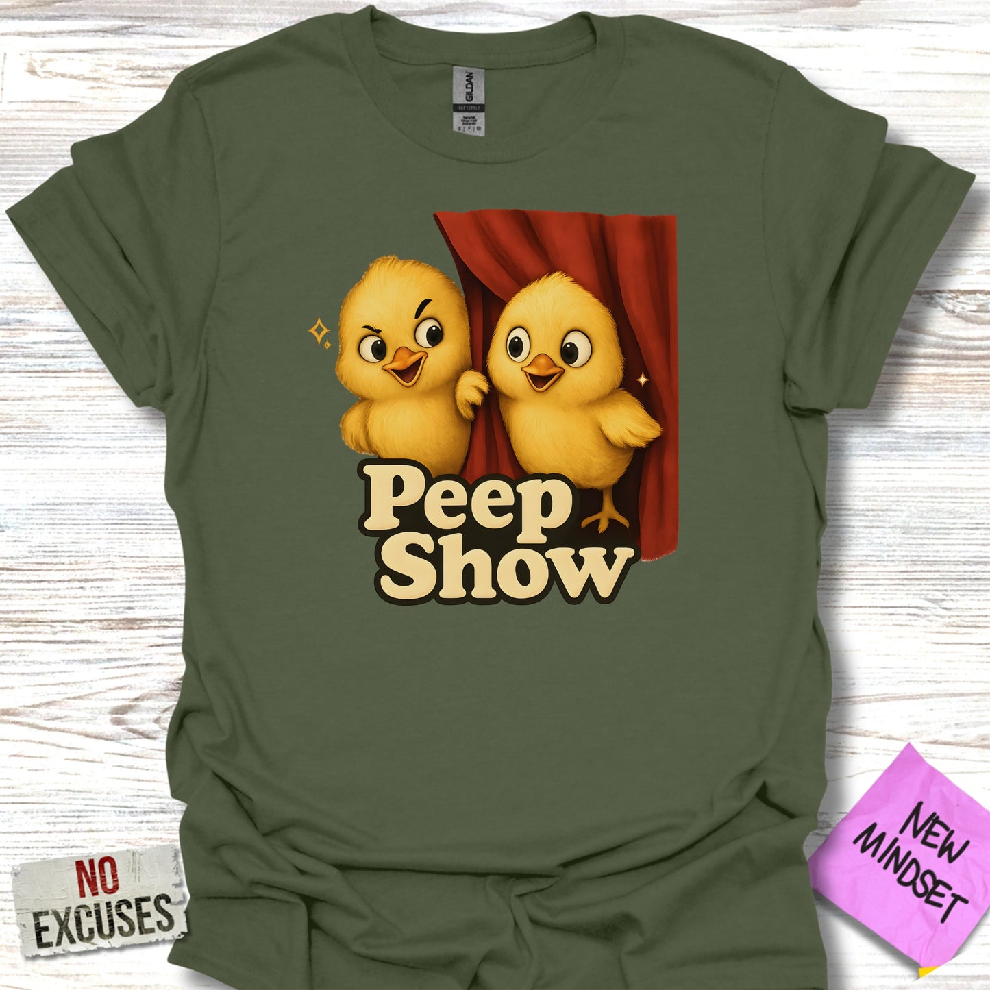 Peep Show Graphic Tee Shirt Cute Chickens Print product