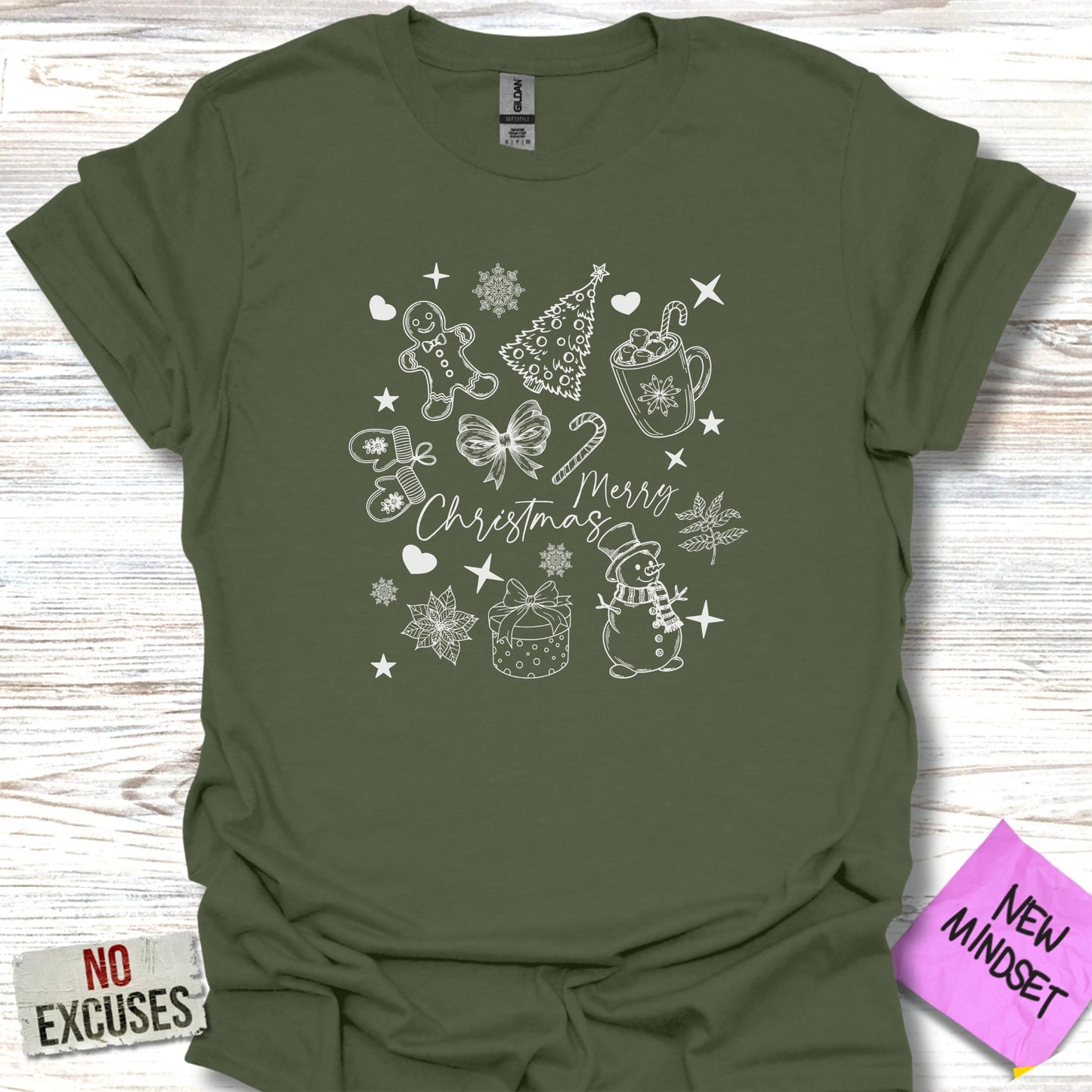 Merry Christmas Green T-Shirt with Festive Graphics