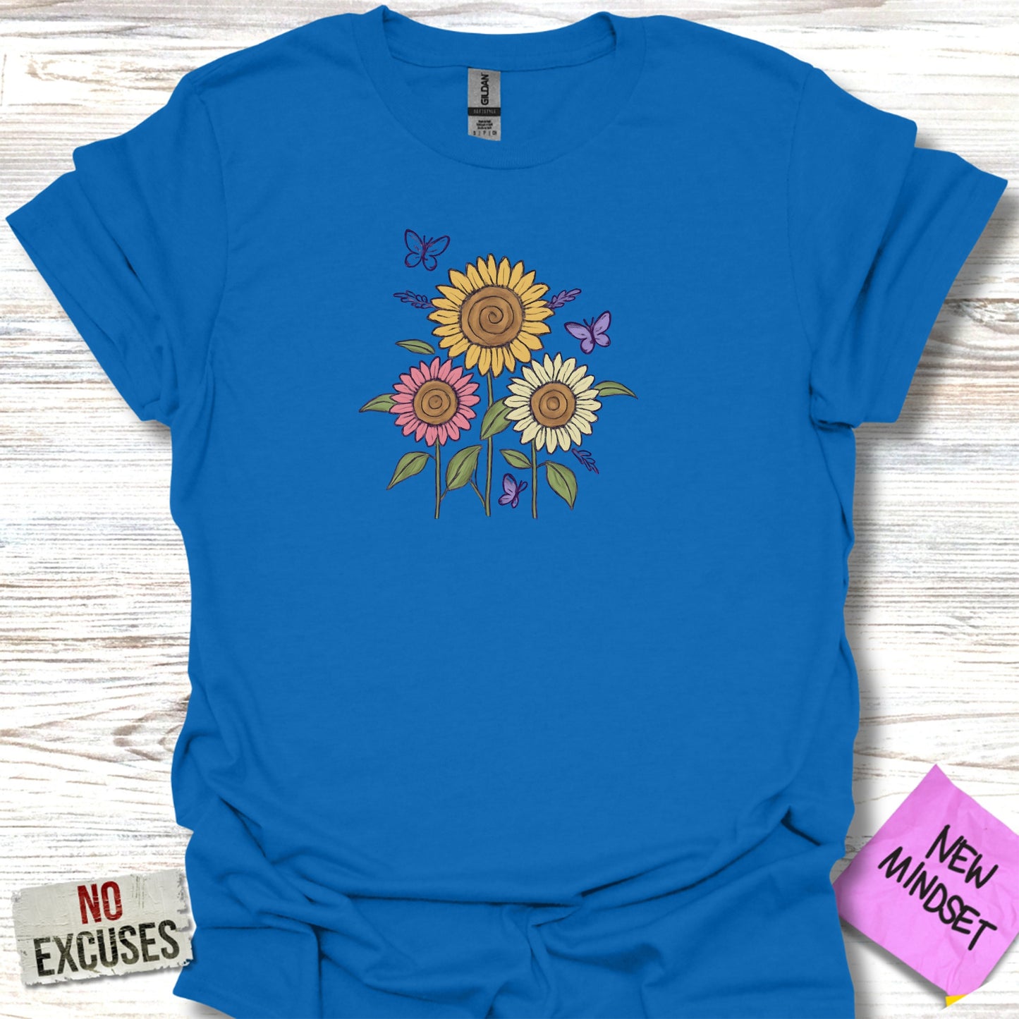 Sunflower and Butterfly Graphic Blue Shirt product