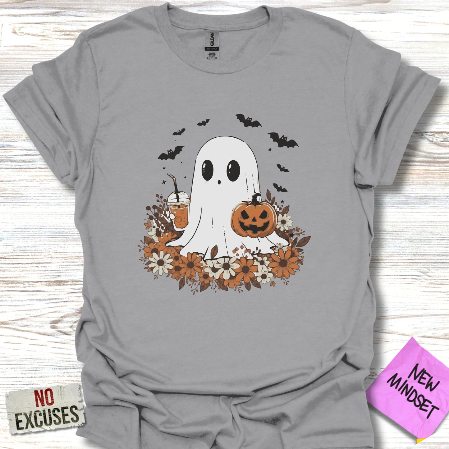 Spooky Ghost with Pumpkin and Flowers Halloween product type