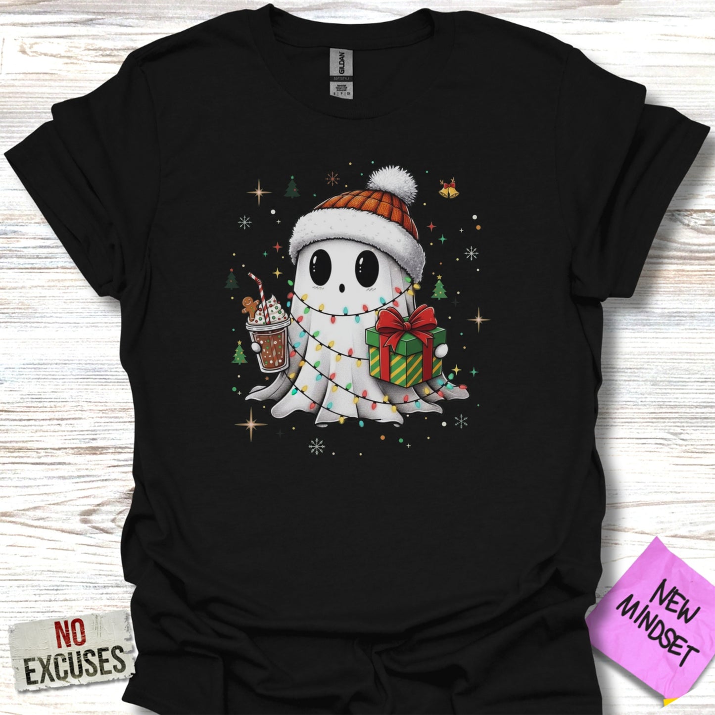 Christmas Ghost Holding Cup Gift Wrapped T-shirt product