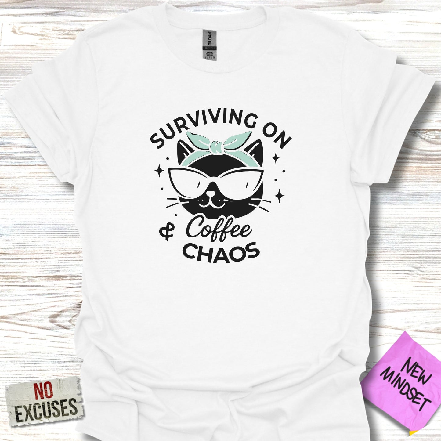 Surviving on Coffee Chaos Cat Graphic T-Shirt product